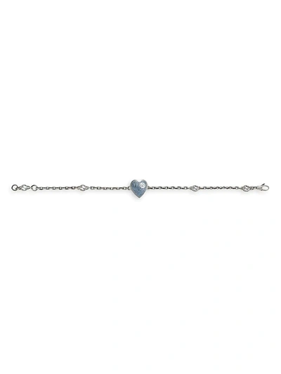 Shop Gucci Men's Gg Hearts Sterling Silver & Light Blue Enamel Bracelet