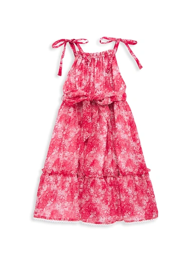 Shop Marchesa Notte Little Girl's And Girl's Tie Strap Printed Chiffon Tiered Dress In Rose