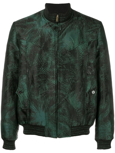 Shop Saint Laurent Foliage Jacquard Bomber Jacket In Green