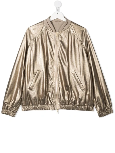 Shop Brunello Cucinelli Teen Metallic Jacket In Gold