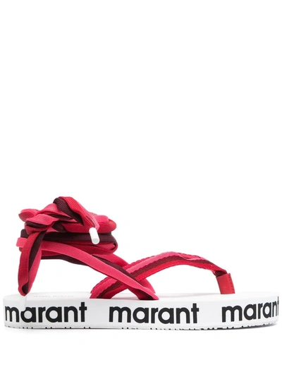 Shop Isabel Marant Strappy Flatform Sandals In Red