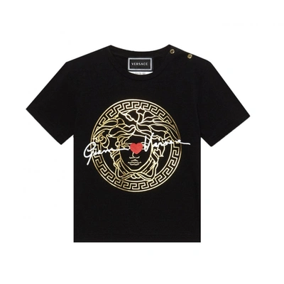 Shop Versace Black &amp; Gold Cotton T-shirt