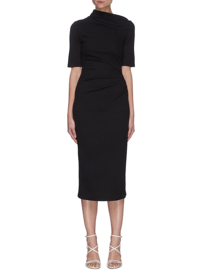 Shop Acler Parkfield' Asymmetric High Neck Ruch Midi Dress In Black