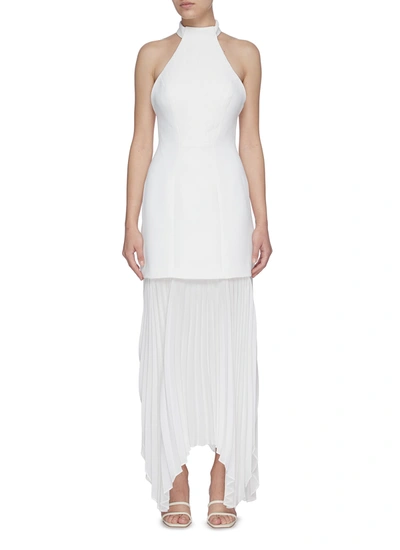 Shop C/meo Collective 'construct' Halter Collar Asymmetric Pleat Hem Gown In White