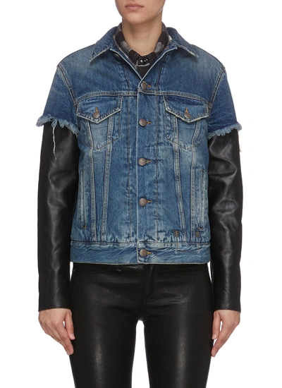Shop R13 'kelly' Trucker Jacket With Leather Sleeves In Blue