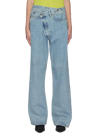 Shop R13 Overlap Waist Wide Leg Denim Jeans In Blue