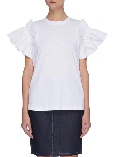 Shop Victoria Victoria Beckham Ruffle Sleeve T-shirt In White