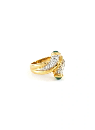 Shop Lane Crawford Vintage Jewellery Diamond Emerald 18k White Yellow Gold Ring