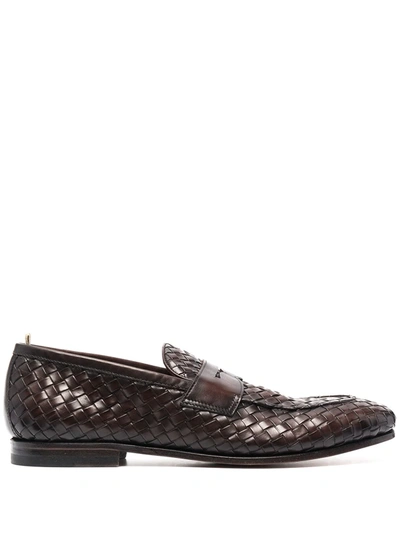 Shop Officine Creative Barona Woven Penny Loafers In Brown