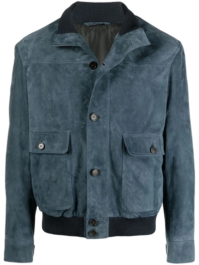 Shop Brioni High-neck Lambskin Bomber Jacket In Blue
