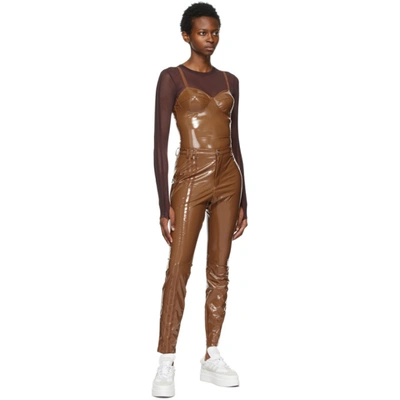 Shop Adidas X Ivy Park Brown Latex Trousers In Wild Brown