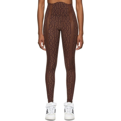 Shop Adidas X Ivy Park Burgundy Monogram Sheer Panel Leggings In Night Red/wild Brow