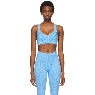 Shop Adidas X Ivy Park Blue Monogram Medium Support Zip-up Sports Bra In Light Blue