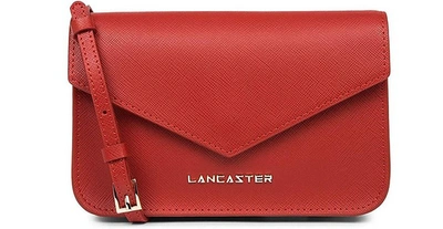 Shop Lancaster Designer Handbags Saffiano Signature Envelope Mini Shoulder Bag In Rouge