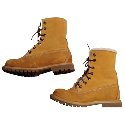 Pre-owned Timberland Leather Lace Up Boots In Camel