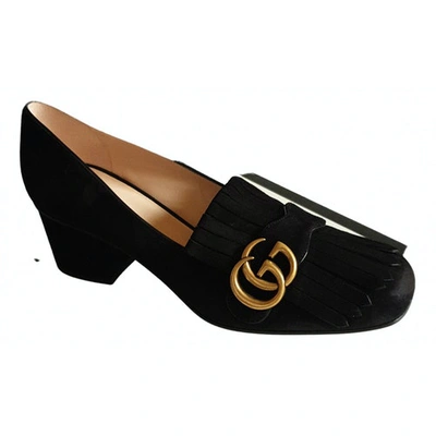 Pre-owned Gucci Marmont Black Suede Heels