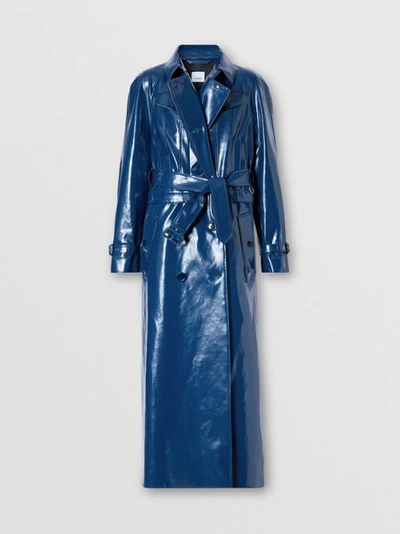 Shop Burberry Jacket Detail Rubberised Cotton Trench Coat In Ink Blue