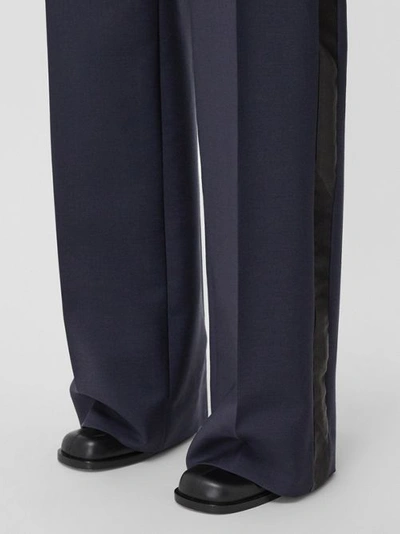 Shop Burberry Side Stripe Mohair Wool Wide-leg Trousers In Dark Navy