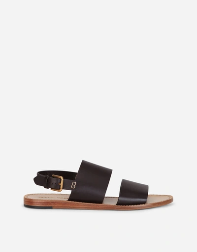 Shop Dolce & Gabbana Sandals And Slides - Calfskin Pantheon Sandals In Brown