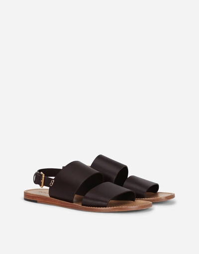 Shop Dolce & Gabbana Sandals And Slides - Calfskin Pantheon Sandals In Brown