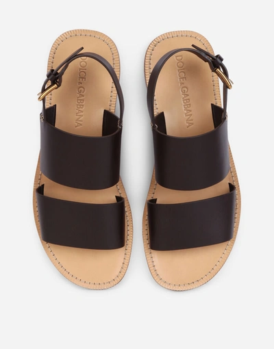 Shop Dolce & Gabbana Sandals And Slides - Calfskin Pantheon Sandals In Brown