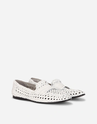 Shop Dolce & Gabbana Woven Goatskin Slip-on Shoes