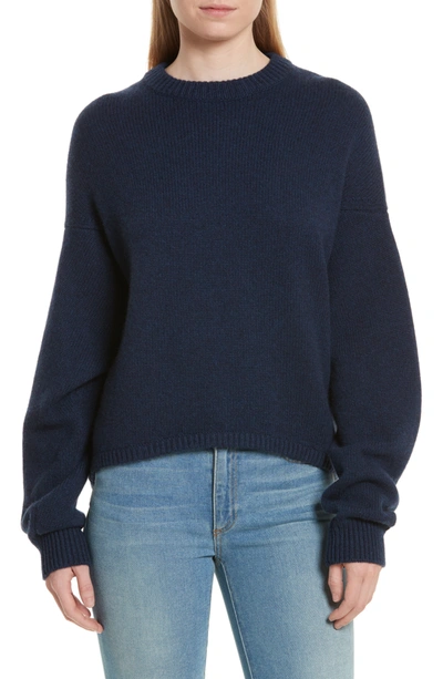 Shop Tibi Sculpted Sleeve High/low Cashmere Sweater In Navy