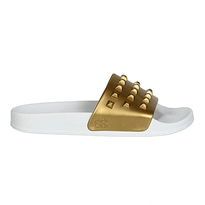 Shop Carmen Sol Franco White Slides In Gold