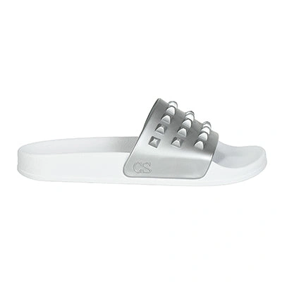 Shop Carmen Sol Franco White Slides In Silver