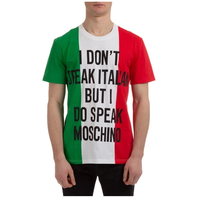 Shop Moschino Men's Short Sleeve T-shirt Crew Neckline Jumper Italian Slogan In White