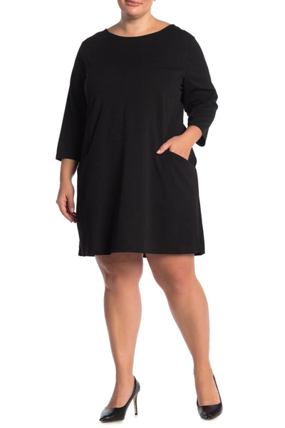Shop Nina Leonard Jewel Neck Three-quarter Sleeve High Tech Dress In Black