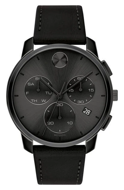 Shop Movado Bold Chronograph Leather Strap Watch, 42mm In Black