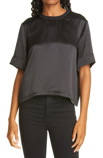 Shop Atm Anthony Thomas Melillo Boy Cut Silk Charmeuse T-shirt In Black