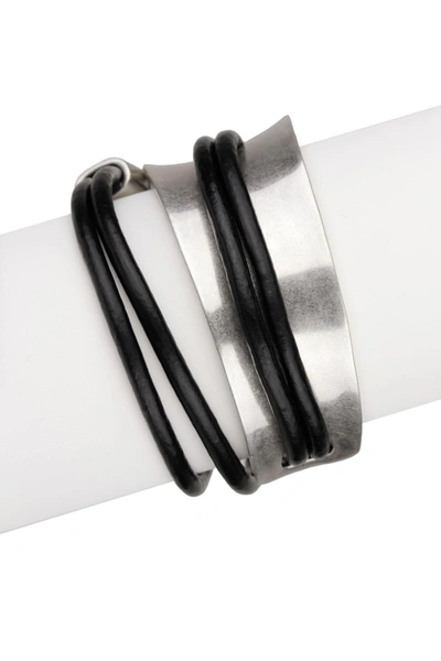 Saachi Black Gladiator Wrap Leather Bracelet In Black