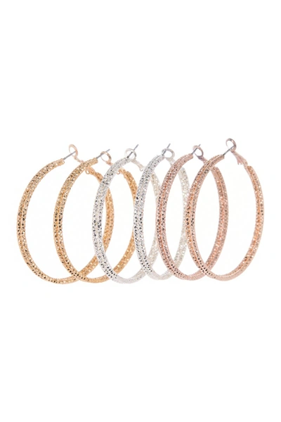 Shop Melrose And Market Set Of 3 Textured Hoop Earrings In Gold- Rose Gold- Rhodium