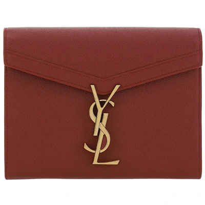 Shop Saint Laurent Women's Genuine Leather Wallet Credit Card Cassandra In Red