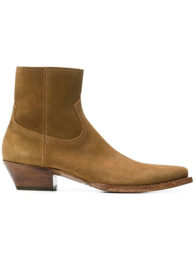 Shop Saint Laurent Brown Ankle Boots