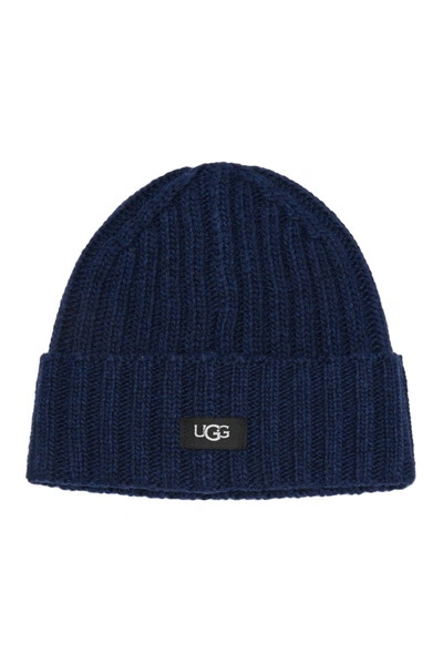 Shop Ugg Solid Rib Knit Beanie In Navy