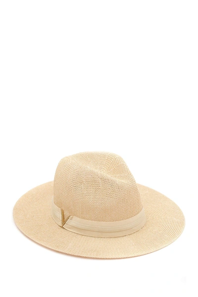 Shop Vince Camuto Grosgrain Faux Leather Band Panama Hat In Natural