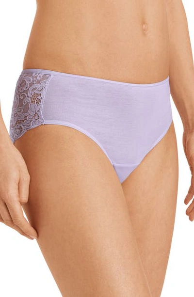 Shop Hanro Luxury Moments Lace Back Briefs In Lavender Frost