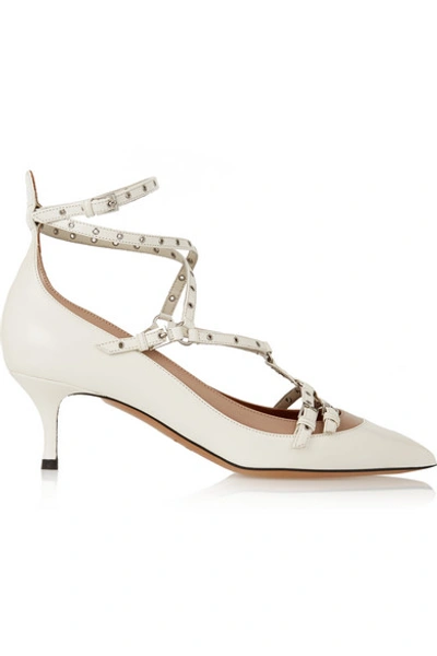 Shop Valentino Love Latch Leather Pumps In White