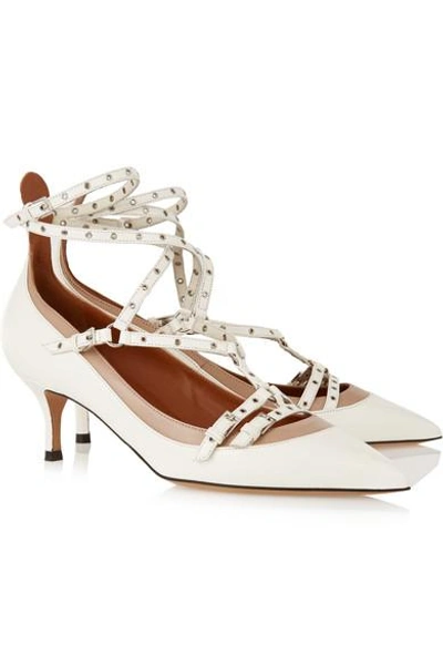 Shop Valentino Love Latch Leather Pumps In White