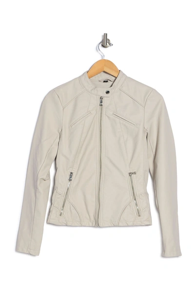 Shop Guess Faux Leather Racer Jacket In Stone