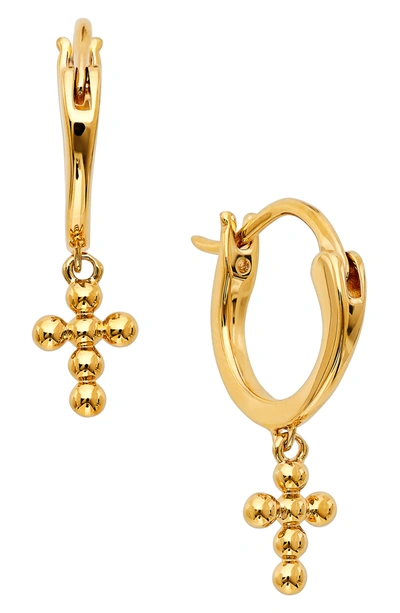 Shop Ajoa Lala Beaded Cross Huggie Hoop Earrings In Gold
