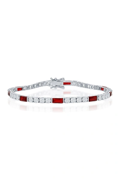 Simona Jewelry Simona Sterling Silver Round & Emerald Cut Stone Tennis Bracelet In Silver
