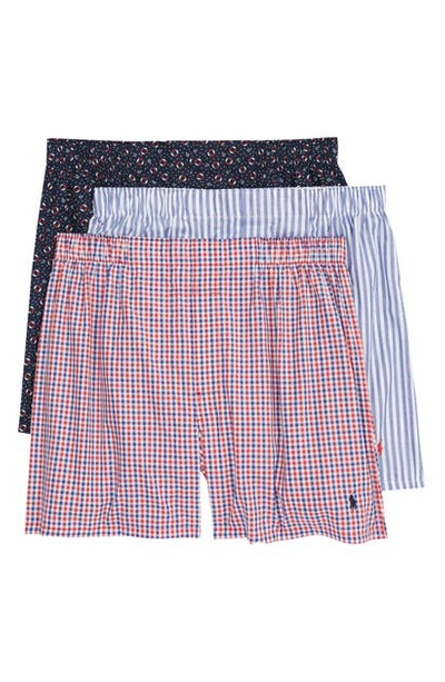 Shop Polo Ralph Lauren 3-pack Assorted Woven Boxers In Preserver/ Fulton/ Southport