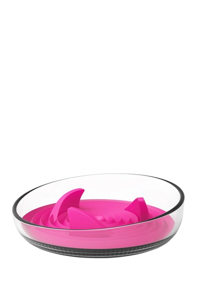 Shop Pet Life 'cirlicue' Shark Fin Shaped Modern Slow Feeding Pet Bowl In Pink