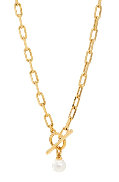 Shop Ajoa Toggle Imitation Pearl Pendant Necklace In Gold