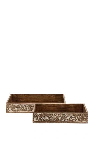 Shop Willow Row Brown Mango Wood Tray With Carved Sides