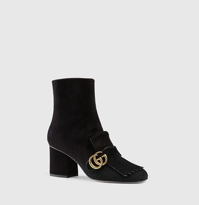 Gucci Marmont Fringed Logo-embellished Suede Ankle Boots In Black